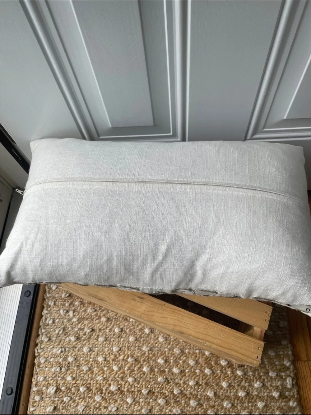 Callisto Cream and Gray Embroidered Lumbar Accent Pillow